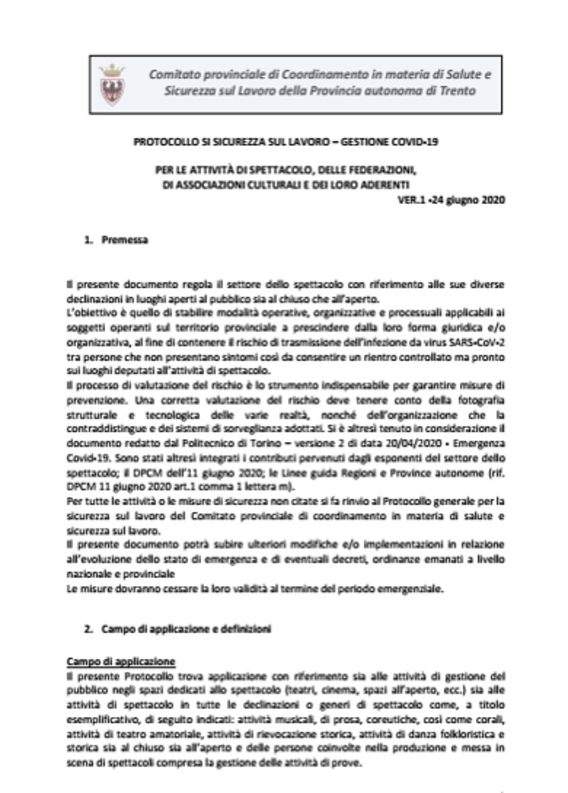 copertina protocollo spettacolo, federazioni